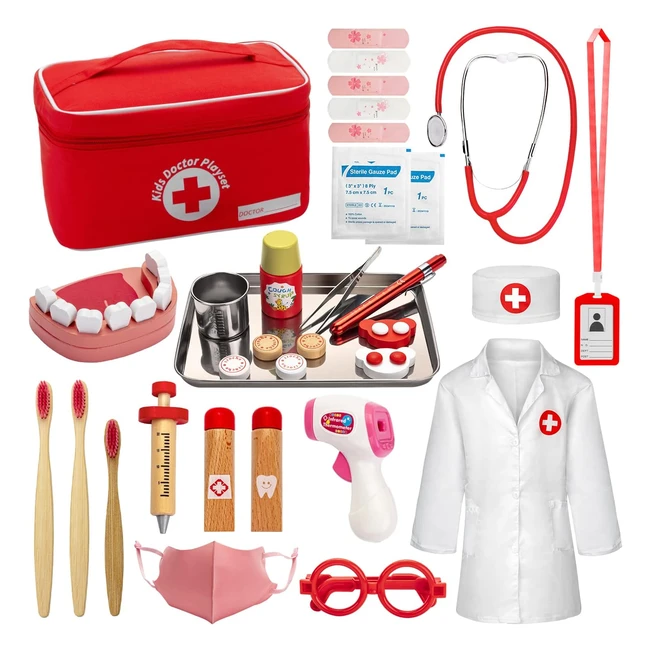 Maletín Médico de Madera para Niños - Juguete Incluido - Kit Médico de Imitación - Regalos para Niños 3 Años