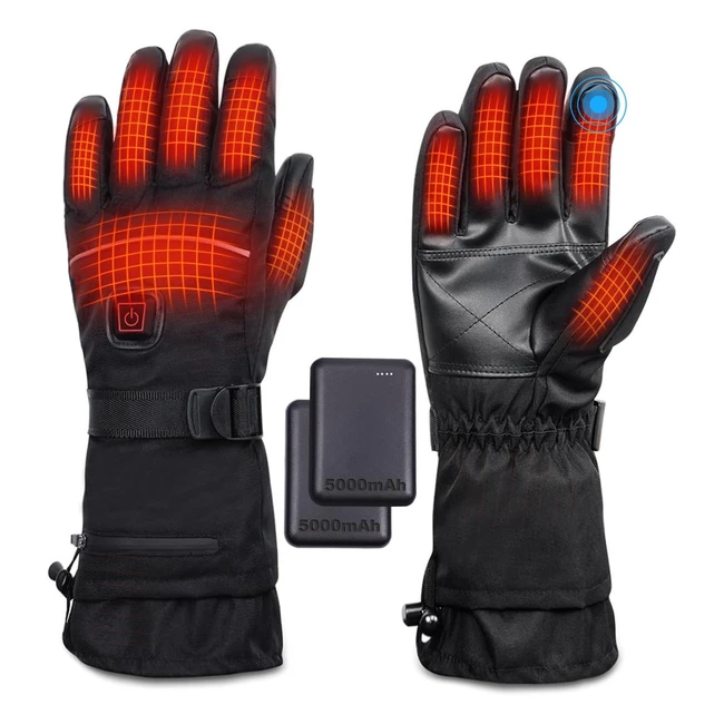 Gants Chauffants Rechargeables Mutouhe 5000mAh - Chaleur 3 Niveaux - Écran Tactile - Imperméables - Moto Vélo Ski