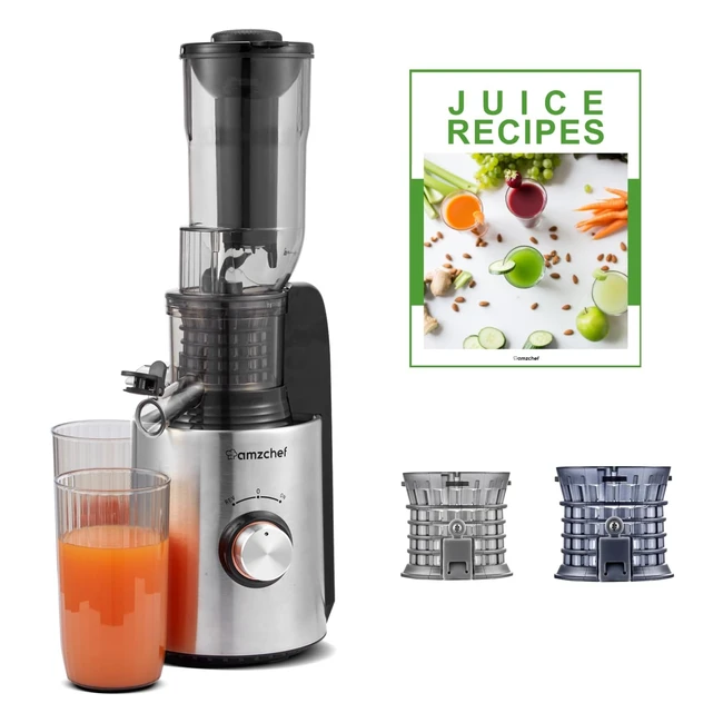 Estrattore di Succo Amzchef 250W con Filtri Brevettati - Ampio Scivolo 85mm - Senza BPA - Argento
