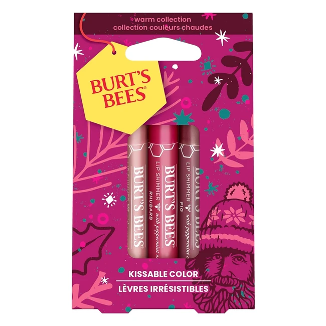 Burts Bees Lip Shimmers Gift Set - Peony Rhubarb Fig - Kissable Colour - 3x26g