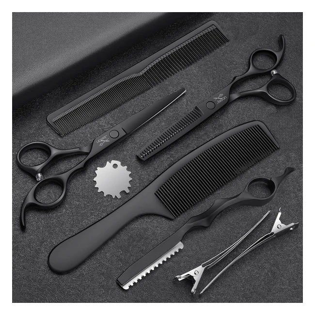 Set di forbici da parrucchiere professionali Jason - 10 pezzi - Forbici per capelli e forbici per sfoltire - 65 pollici nero