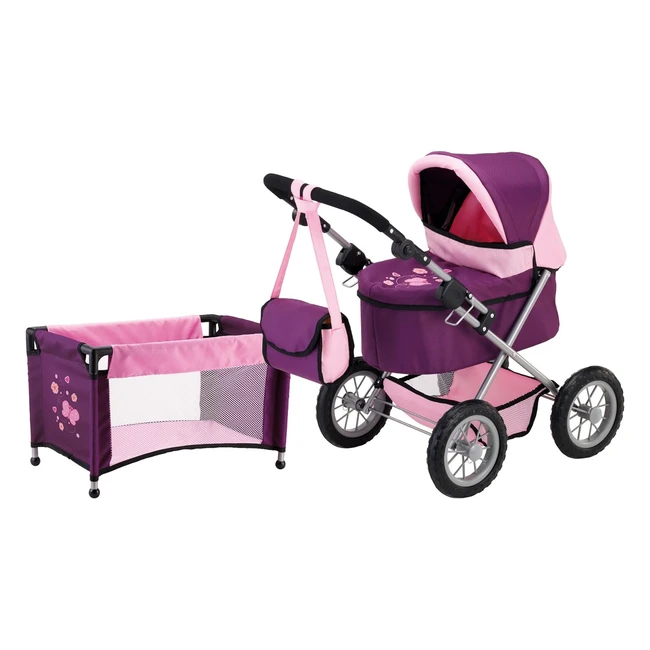 Bayer Design 13057AB Carrozzina per Bambole Rosa/Nero - Pieghevole, Tettuccio Apribile