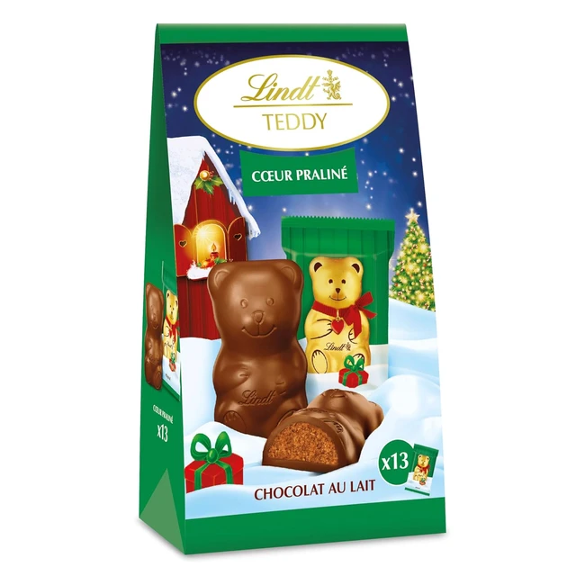 Lindt Sachet de Minimoulages Individuels Fourrés Teddy Chocolat au Lait et Cœur Praliné - Idéal pour Noël