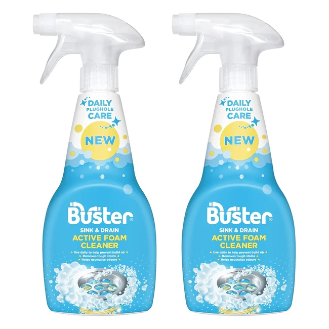 Buster Active Foam Sink Drain Cleaner 500ml x 2 - Removes Limescale Stains - Dai