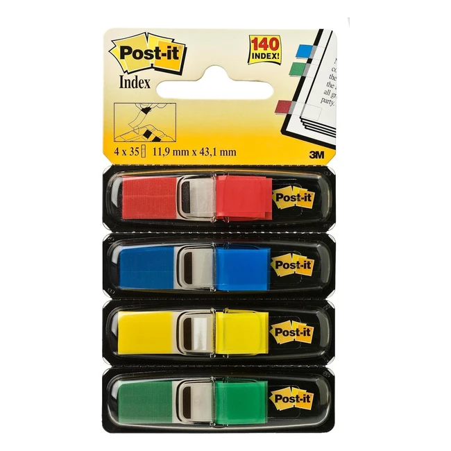 Post-it Index Small Flags Pack of 4 Dispensers - 35 Flags per Dispenser - 119mm x 432mm - Yellow, Red, Green, Blue - Mark, Highlight, Color Code