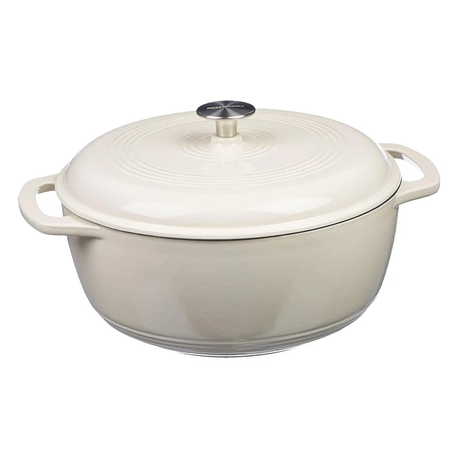 Amazon Basics Enameled Cast Iron Dutch Oven 4L - White | Baking, Braising, Roasting