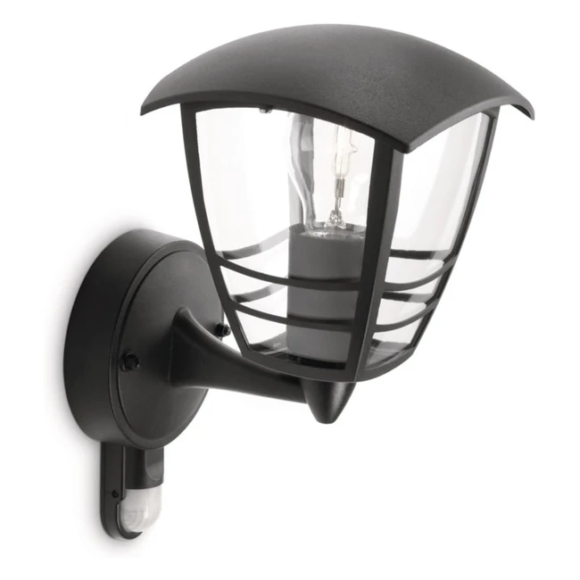 Philips Mygarden Creek Outdoor Wall Light | Motion Sensor | 1 x 60W E27 Bulb | Black