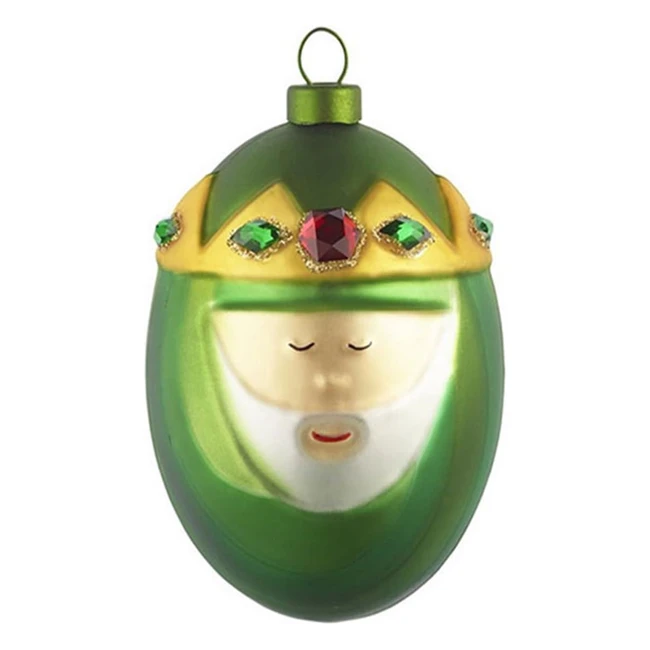 Boule de Sapin de Noël Alessi AMJ13-9 Melchiorre en Verre Soufflé Décoré à la Main - Vert