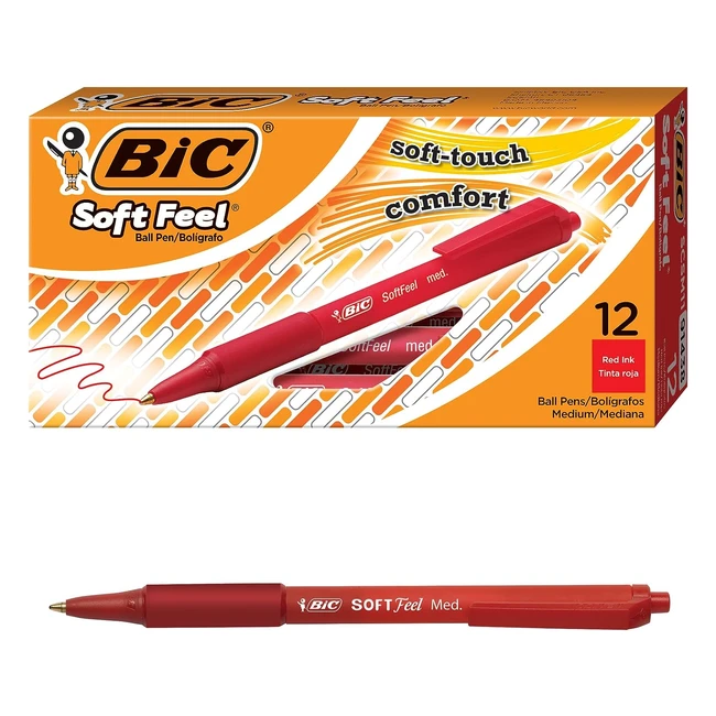 BIC Soft Feel Ballpoint Pens - Medium Point - Red - Box of 12 - Smooth Writing & Comfortable Grip