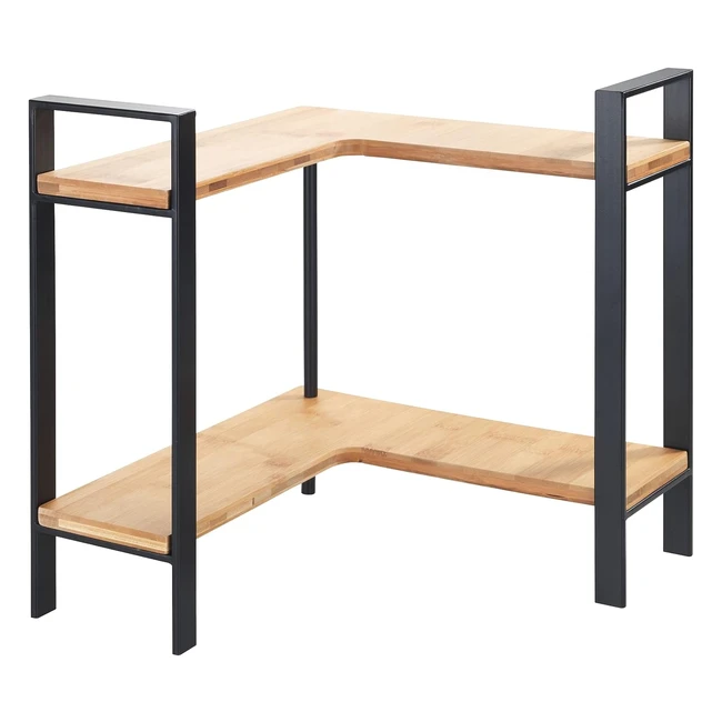 Wenko Estante Esquinero de Cocina Lou - Elegante Estantera de Encimera de Metal y Tablas Bambú - 2 Niveles