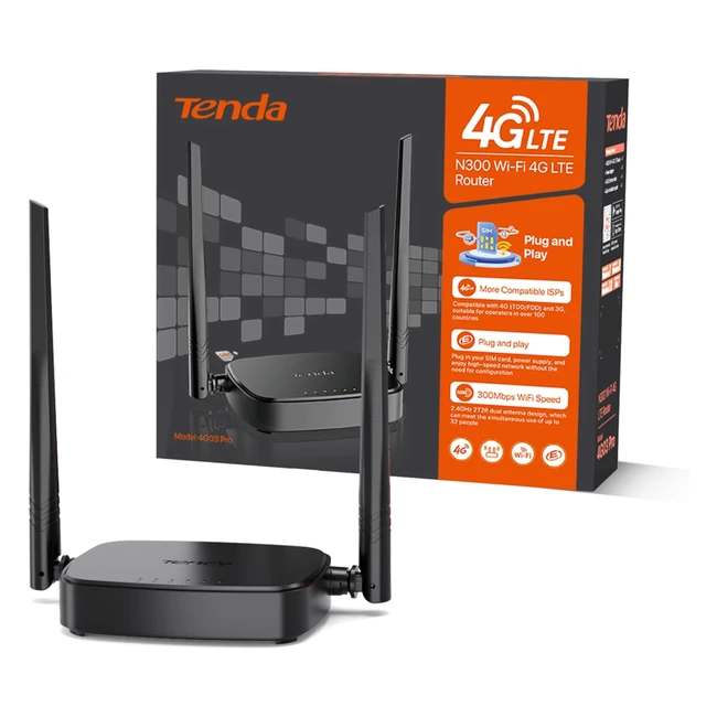 Tenda Router 4G SIM 4G03 Pro - Fast 4G LTE WiFi - 24GHz 300Mbps - LAN/WAN Port - Plug and Play