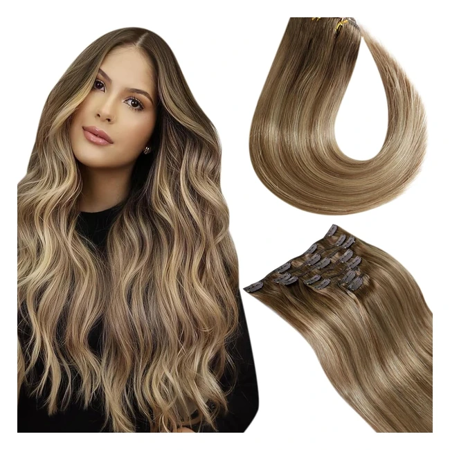 Laavoo Extensiones de Cabello Natural Clip Balayage 22 7pcs120g Marrón Claro a Rubio Dorado 8168