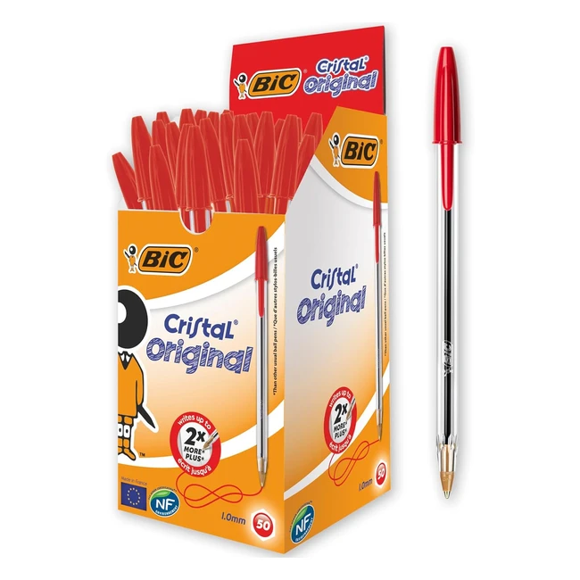 Stylos Bille Bic Cristal Original Rouge - Pointe Moyenne 10 mm - Bote de 50