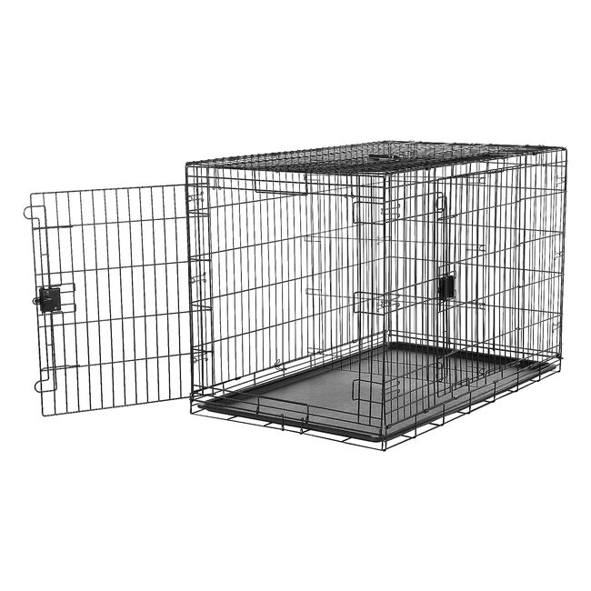 Amazon Basics Metal Wire Dog Crate - Durable Foldable Double Door - 122cm L x 76