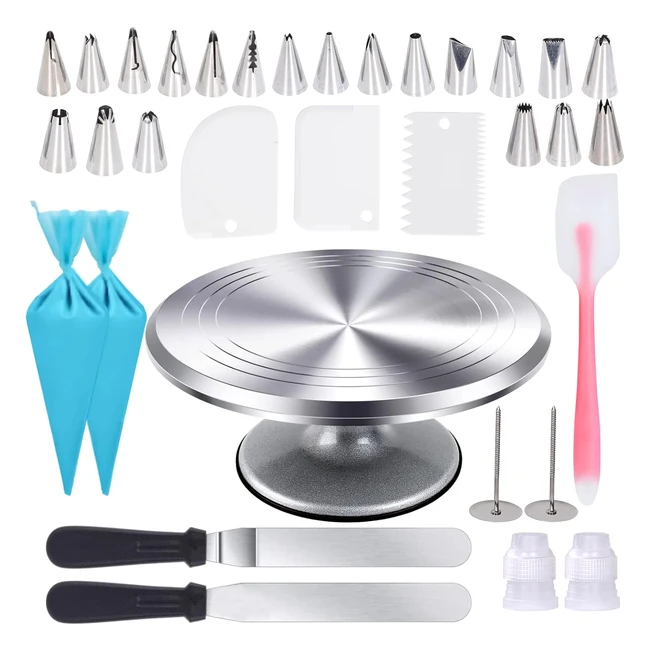 12 Inch Cake Turntable - Uten Cake Stands - Aluminium - 33pcs Cake Decorating Supplies Set - Baking Tools & Accessories