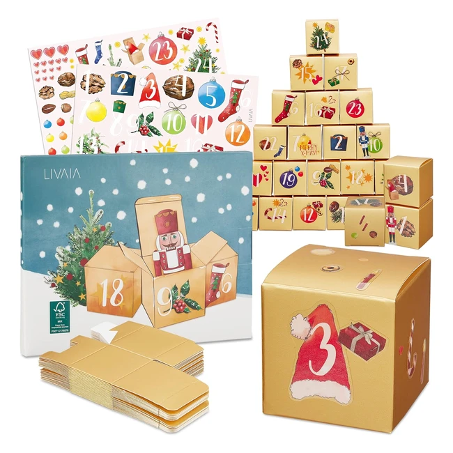 Calendario de Adviento Livaia 2022 Kit DIY 24 Cajitas Regalo Doradas