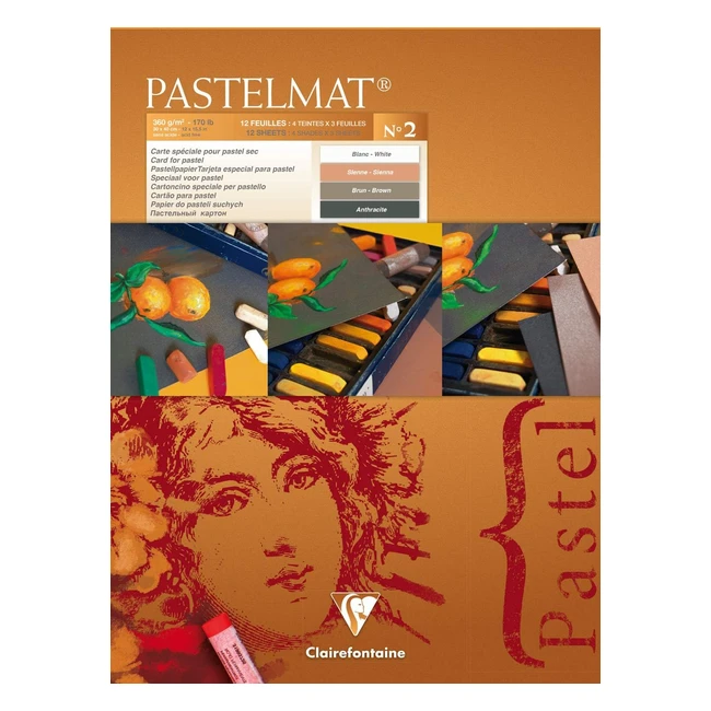 Clairefontaine 96008C Blocco Collato Pastelmat N2 - 12 Fogli Carta Speciale Pastelli Secchi 30x40 cm 360g - 4 Colori Assortiti