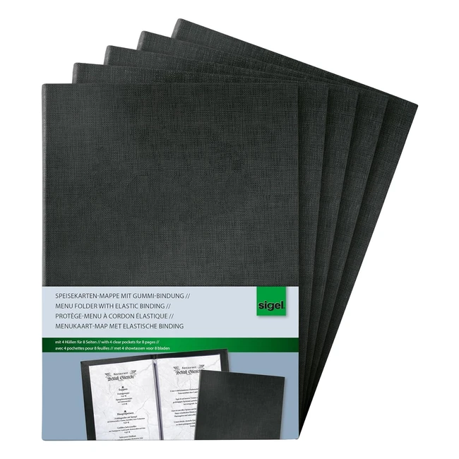 Sigel SM115 Menu Cover - A5 Black - 5 Pieces - Elastic Binding - Easy to Maintain