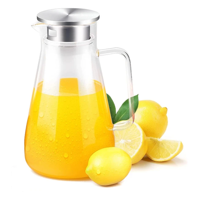 Uten Carafe Glass 1500ml - Leadfree Borosilicate Glass Pitcher with Crystal Handle and Stainless Steel Lid - Hot Coffee, Cold Water, Fruit Juice