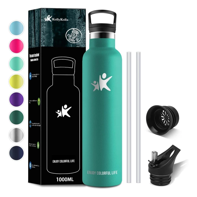 Botella térmica Kollykolla 1 litro - Acero inoxidable, sin BPA, doble pared al vacío, a prueba de fugas
