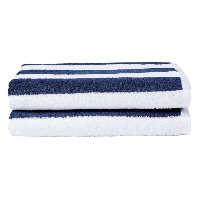 Amazon Basics Cabana Stripe Beach Towels - Navy Blue - 60L x 30W - Set of 2