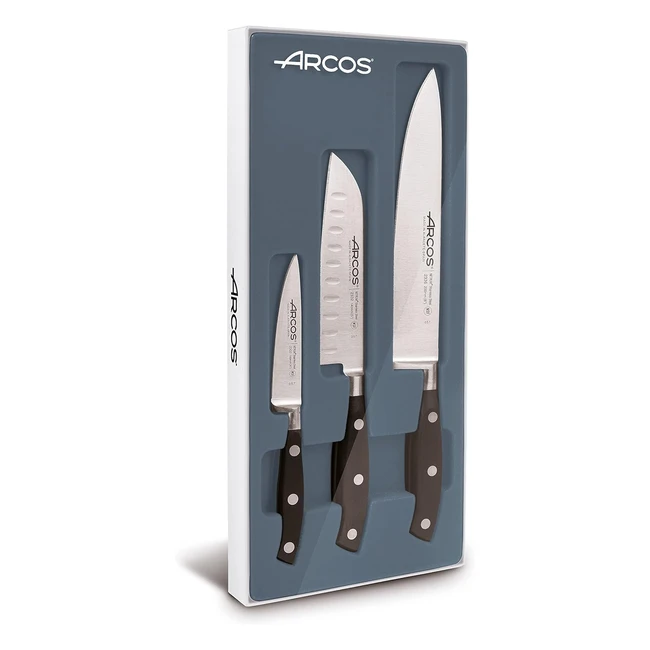 Juego de Cuchillos Arcos Riviera - Hoja de Acero Inoxidable Forjado Nitrum - Mango de POM Negro