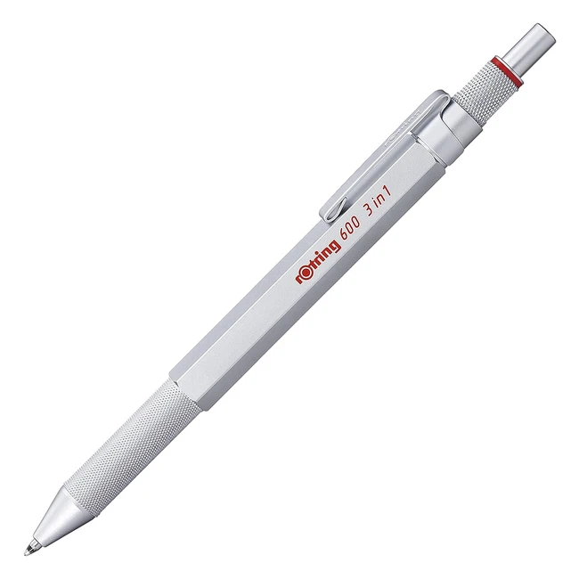rotring 600 3in1 Multicolour Pen & Mechanical Pencil - Black/Red - Tips: 1 Ballpoint & 1 Pencil - Silver Barrel