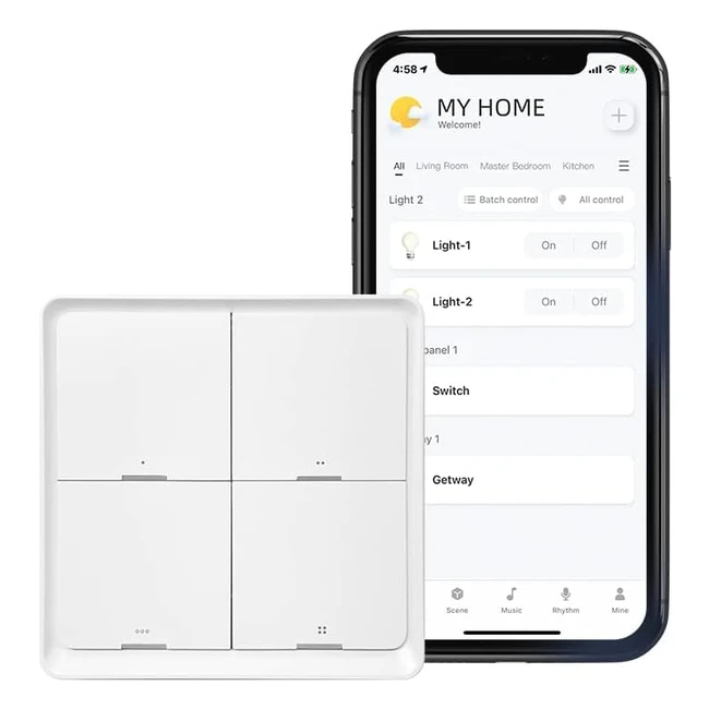 Interruptor de Escenas Broadlink SC4B4 con Botones Inteligentes y Fastcon - Funciona con Bombilla Inteligente LB4E27