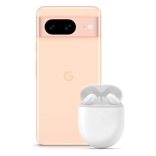 Google Pixel 8 Android-Smartphone, SIM-Lock-frei, leistungsstarke Pixelkamera, Rose, 256GB, Pixel Buds A-Series, Kabellose Kopfhörer - Clearly White