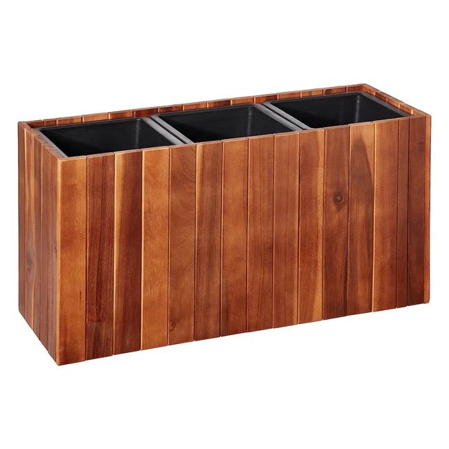 Fioriera in legno dacacia 66 cm - Resistente allacqua - Con 3 contenitori in pl