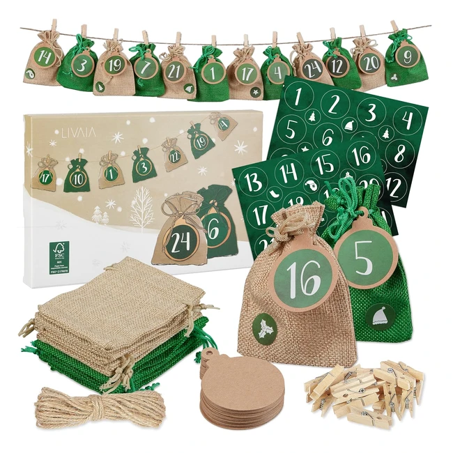 Calendario Adviento Yute Rellenar DIY - 24 Bolsas - Infantil 2023
