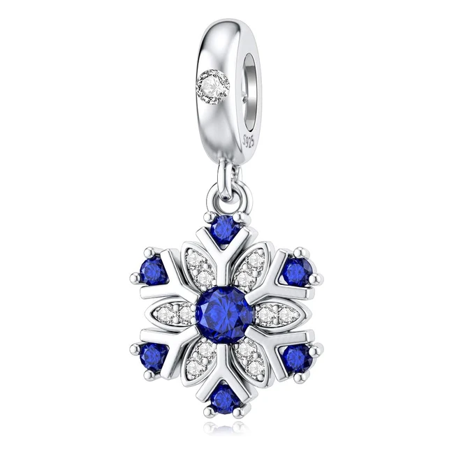 Dalaran Sterling Silver Snowflake Charm Pendant  Fits Pandora Bracelet  Blue 