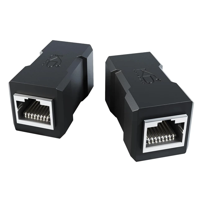 2 RJ45 Coupler with Extra Shielding - Ethernet Cable Extender - Cat 6a - Up to 10Gbits - Black