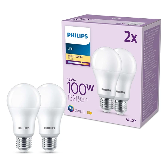 Philips Lighting Blanc Chaud - Pack de 2 Ampoules LED E27 100W 2700K