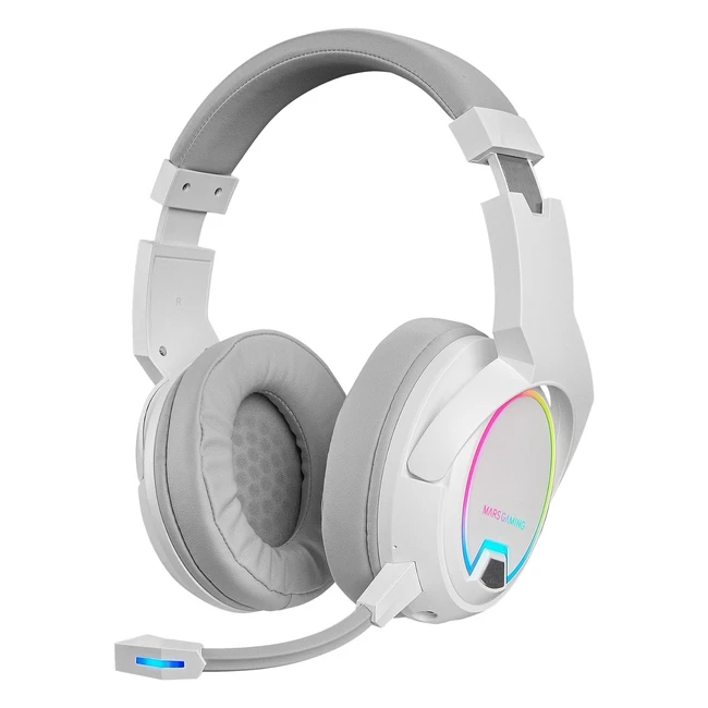 Casque sans fil Mars Gaming MHW100 Blanc ARGB Flow - Microphone amovible - Ultraléger - Annulation active et passive du bruit - Compatibilité universelle