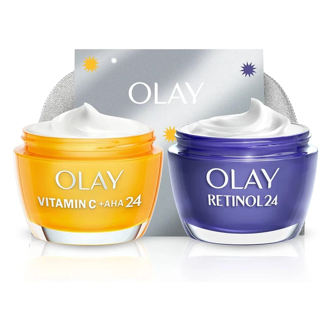 Olay Ultimate Glow Up Kit - Vitamin C & AHA 24 Face Cream, Retinol 24 Night Cream - Bright & Smooth Skin - Free Gua Sha