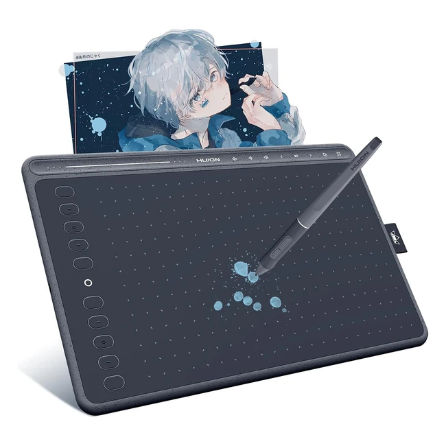 Huion HS611 Space Grey Professional Drawing Tablet - Batteryfree PW500 Digital Pen - Multimedia Touch Buttons - Adjustable Volume - Play Music - Support OTG