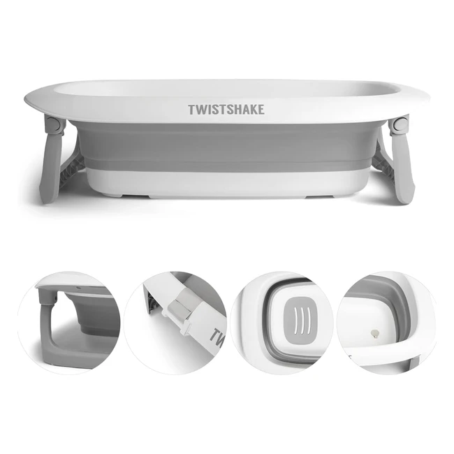 Baignoire Twistshake Pliable Légère et Compacte - Antidérapante et Confortable - 0 Mois - Contenance 30L - Gris/Blanc