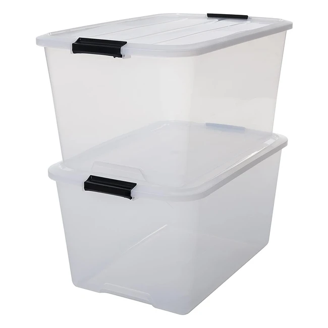 Iris Ohyama Plastic Storage Boxes - Set of 2 45L Capacity Stackable BPA Free