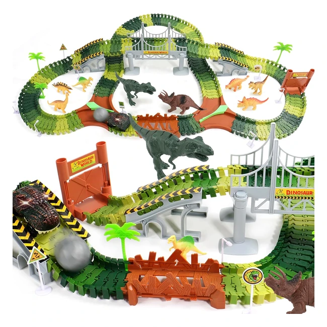 Pista de Coches para Niños - Dinosaurios Juguetes - 240 Piezas Flexibles - Regalos Navideños