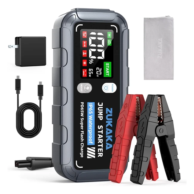 Zukaka 6000A Booster Batterie 26800mAh - Démarreur Voiture 12V - Tout Gaz/12L Diesel - Charge Rapide 65W - Écran LCD Extra-large