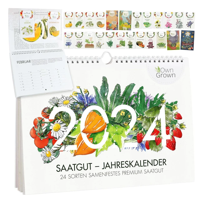 Saatgut Kalender 2024 - A4 Wandkalender mit 24 Sorten Gemse Kruter Obst un