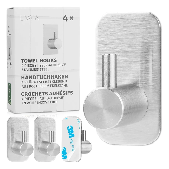 Livaia Handtuchhaken selbstklebend 4 Handtuchhaken Edelstahl ohne Bohren