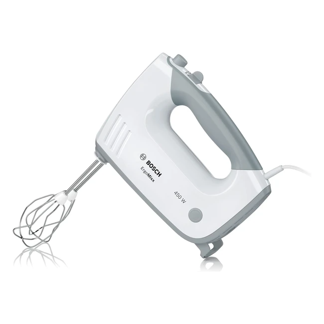 Bosch Handrührer ErgoMixx MFQ36400, 2 Rührbesen, 2 Edelstahlknethaken, 5 Stufen + Turbostufe, 450W, Grau-Weiß