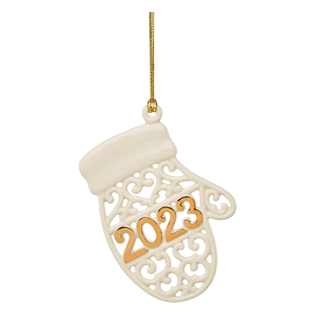 Lenox 2023 A Year to Remember Mitten Ornament 141 Ivory - Porcelain with 24K Gold Accents