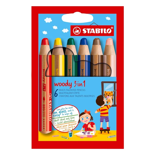 Crayon de couleur Stabilo Woody 3in1 - Etui carton x 6 crayons de coloriage