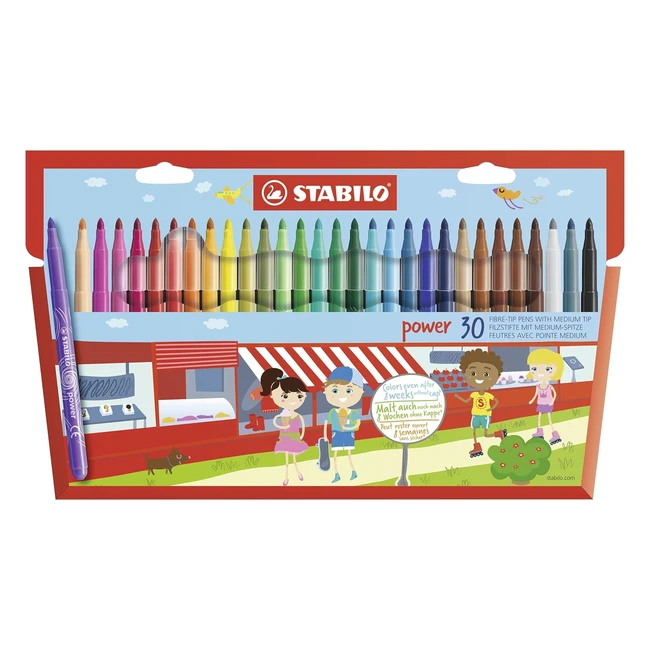 Stabilo Power Fibretip Pens - Pack of 30 Assorted Colors