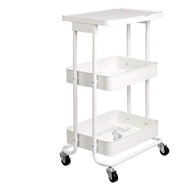 Carrello da cucina Amazon Basics, metallo, 2 cesti, ripiano, bianco