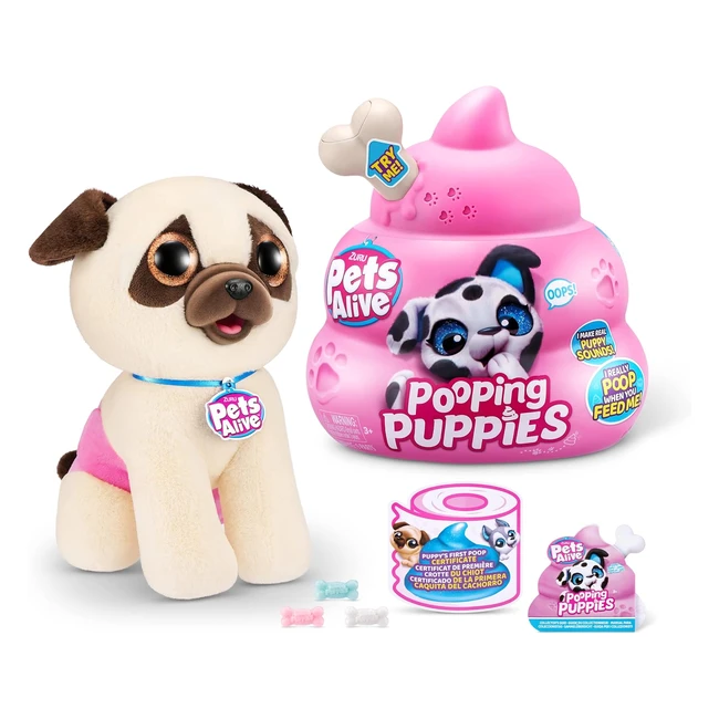 Pets Alive Pooping Puppies by Zuru Pug - Interactive Electronic Pet - Ages 3