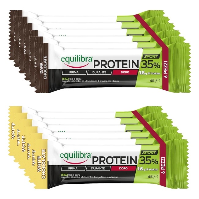 Equilibra Barrette Proteiche Dark Chocolate e White Chocolate - Integratore Alimentare 35 Barrette Protein - Mantenimento Massa Muscolare
